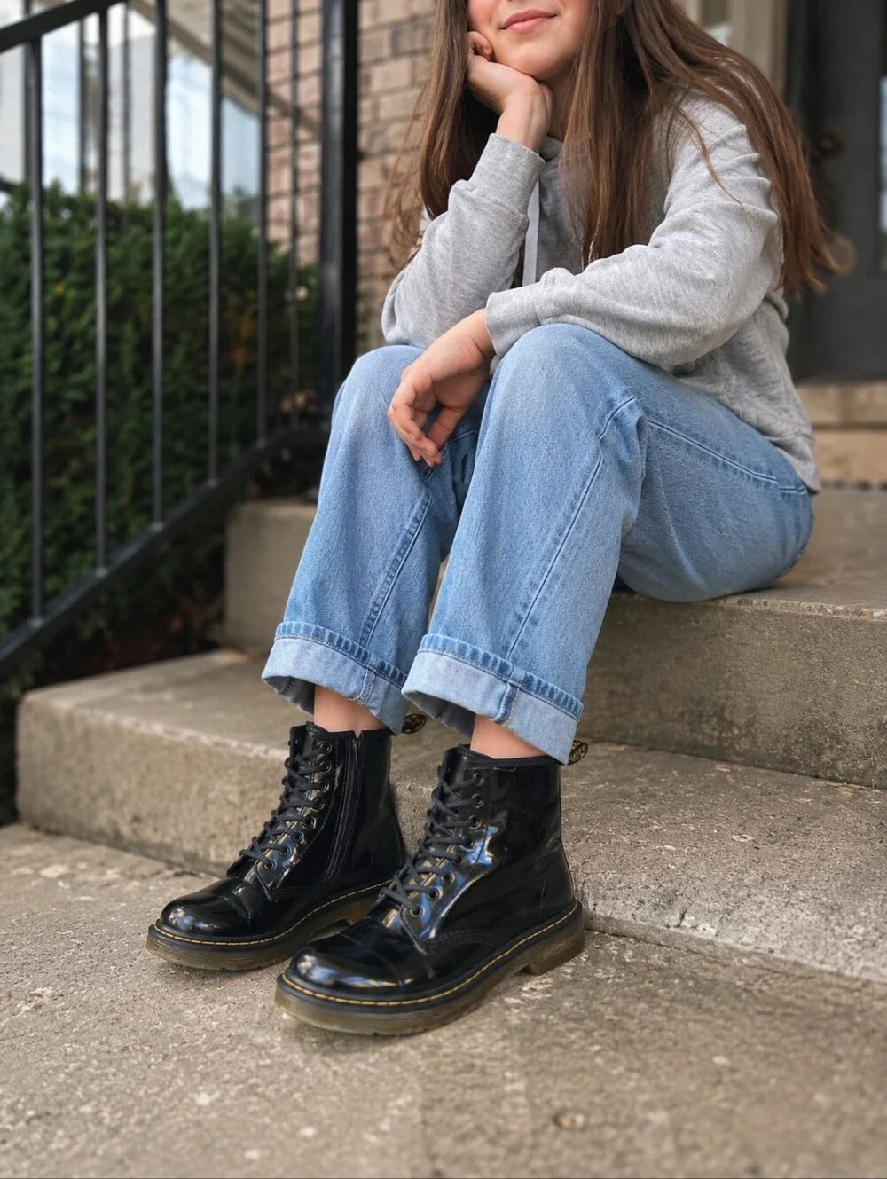 Dr. Martens Junior 1460 Patent Leather Lace Up Boots Size 3